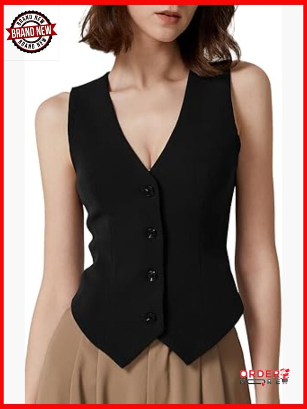 Sleeveless V Neck Crop Vest Top Button Down Fully Lined Structured Fit Tops